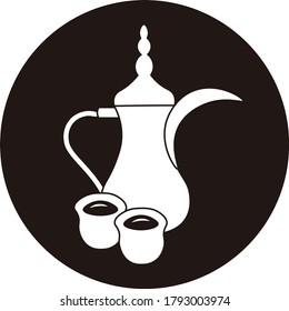 logo vector illustration arabic Emirati Saudi coffee kettle teapot and cups drink design icon for web site black and white 