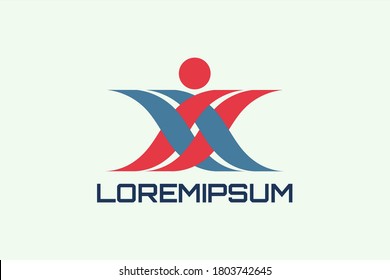 Ilustración de logotipo vectorial de atleta haciendo varios deportes o gimnasia o movimientos de yoga en estilo bordado. Logotipo inicial "IS", "SI", "ns", "sn", "X" o "XX". Usable para logotipos de deportes generales.