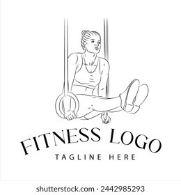 Logo Vector Illustration of beautiful fitness woman exercising Gymnastic Rings Home Gym