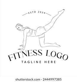 Logo Vector Illustration of beautiful fitness woman exercising Gymnastic Rings Home Gym