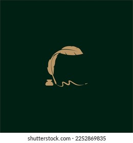 Ilustración vectorial con logotipo de pluma de pollo y tinta para escritura. elegante, vintage, clásico y lujoso, adecuado para empresas financieras, abogados, bufetes de abogados y otros
