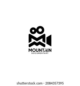 Ilustración vectorial de logotipo que combina montaña y cámara. elegante, limpia, clara y nítida
