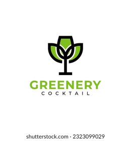 Logo vector illustration combining wine glass and green leaf. elegant, modern and professional. represents an organic, eco-friendly and healthy drinks
