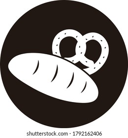 Logo, Vektorgrafik-Design für Bäckerei oder Bakeshop Website Symbol frisches Brot und Bretzel mit Sesamsamen schwarz-weißer Lebensmittelpastete 