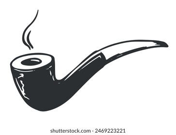 Logo vector illustration design for smoking pipe. Accessory for tobacco using engraving technique.