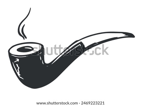Logo vector illustration design for smoking pipe. Accessory for tobacco using engraving technique.