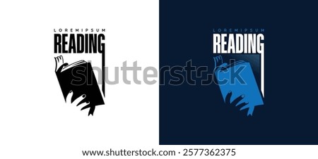 Logo vector illustration design template of hand holding open book, reading book. Education book symbol