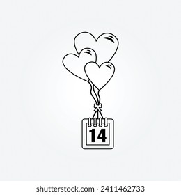 Ilustración vectorial de logotipo del icono del calendario plano. Calendario simple con 14 de febrero