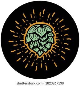 Logo vector illustration Hop with background retro vintage sun