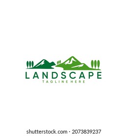 logo vector illustration of landscape. combining rivers. mountains and trees, simple, sharp and clean
