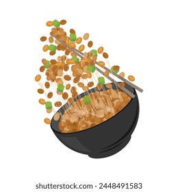 Logo Vector illustration of levitation natto or japanese fermented soybean with chopstick 