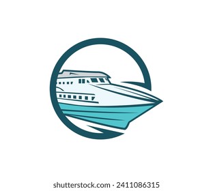 logo vector illustration maritim sailing yacht and motor yacht, ship logo boat cruise in blue ocean