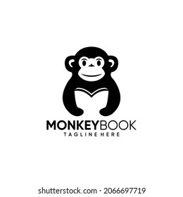 logo vector illustration of monkey reading a book. philosophical, funny, cute and simple. easy to apply anywhere
