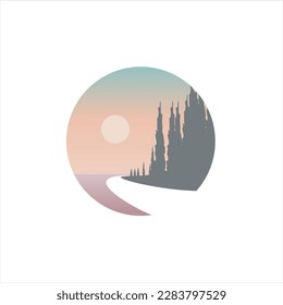 Logo Vector Ilustración de la naturaleza de montaña alrededor.