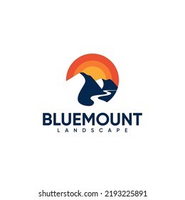 logo vector illustration of mountain and river scenery. elegant, modern, fantastic and beautiful theme
