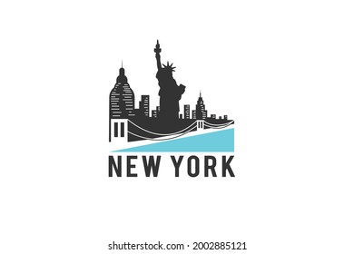 Logo Vector illustration of New York City,  black and white symbol Statue of Liberty modern simple.