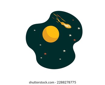 Logo vector illustration of the night sky, celestial body, moon, stars and shooting stars, suitable for full moon illustration design in retro vintage style, suitable for Illustration, logo, t-shirt