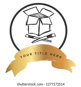 Logo Vector Illustration of Ramen Noodles with Gold Banner. Graphic Design for T-shirt, Poster, Card and Background.
