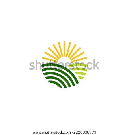 logo vector illustration of rice field and sun landscape. beautiful, charming, elegant and easy to apply in any media
