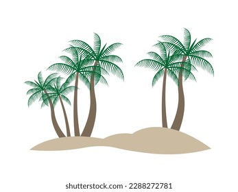 
Logo vector illustration of a small summer island with coconut trees growing on it in retro cool and new vintage style, perfect for Summer illustration, logo and t-shirt design