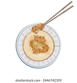 Logo Vector illustration of Top view natto with rice