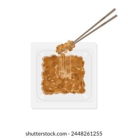 Logo Vector illustration of Top View natto or japanese fermented soybean with chopstick 