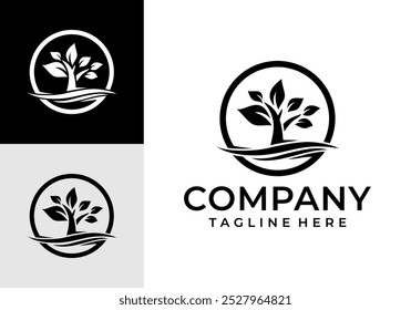 Logo Ilustración vectorial de árboles y agua corriente.