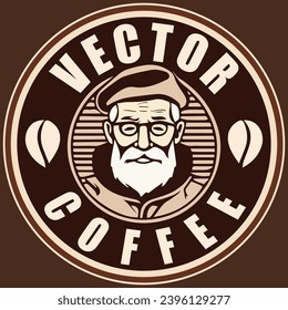 Сoffee logo. Vector image of a good-natured grandfather.