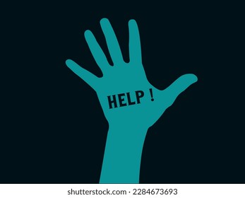 logo or vector image of an open hand pointing up a symbol asking for help written on the palm of his hand