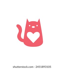 Logo Vector isolated cat with heart symbol colorless. templet logo for pet shops and the like.