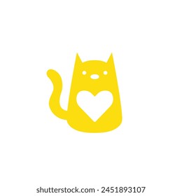 Logo Vector isolated cat with heart symbol colorless. templet logo for pet shops and the like.