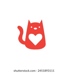 Logo Vector isolated cat with heart symbol colorless. templet logo for pet shops and the like.