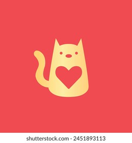 Logo Vector isolated cat with heart symbol colorless. templet logo for pet shops and the like.