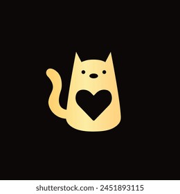 Logo Vector isolated cat with heart symbol colorless. templet logo for pet shops and the like.