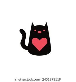 Logo Vector isolated cat with heart symbol colorless. templet logo for pet shops and the like.