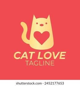 Logo Vector isolated cat with heart symbol colorless. templet logo for pet shops and the like.