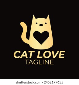 Logo Vector isolated cat with heart symbol colorless. templet logo for pet shops and the like.