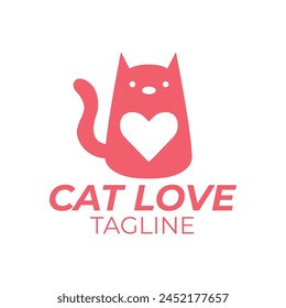 Logo Vector isolated cat with heart symbol colorless. templet logo for pet shops and the like.