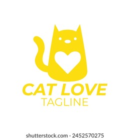 Logo Vector isolated cat with heart symbol colorless. templet logo for pet shops and the like.