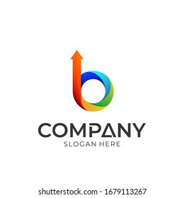 Logo vector of letter b with up arrow. Simple and colorful logo style.