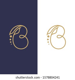 Logo vector letter B leaf minimalist line art, golden leaves linear shape and minimalist style, luxury initial letter B for your company business name