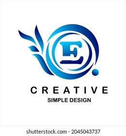 Logo vector letter e. Illustration of circle and dots, blue snail icon shape.