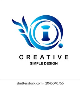 Letra vectorial i del logotipo. Ilustración de círculos y puntos, forma de icono de caracol azul.