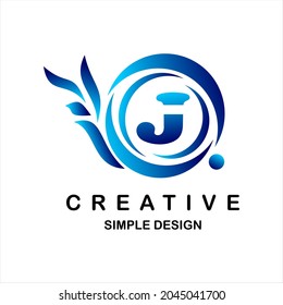 Logo vector letter j. Illustration of circle and dots, blue snail icon shape.