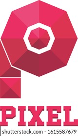 Logo vector, the letter P logo in red ruby octagon 3D shape