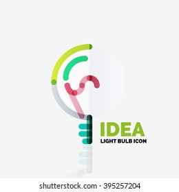 Logotipo, bombilla vectorial, icono de negocio geométrico lineal abstracto. Nuevo concepto de idea moderna
