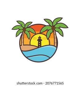 Logo vector for lighthouse beach