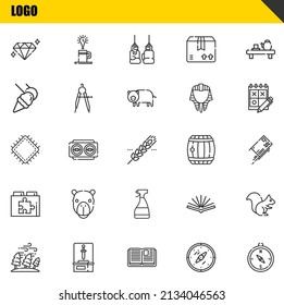 conjunto de iconos de línea vectorial de logotipo. diamante, huracán y parche Iconos. Diseño delgado de línea. Elementos gráficos de contorno modernos, símbolos de trazo simple ilustración de fondo