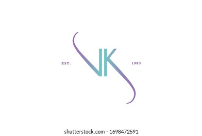 Logo vector linear illustration. Emblem design on white background. Lettering business logotype. VK monogram 