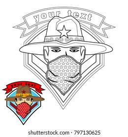 logo vector with a man wearing bandana, coloring page or book
